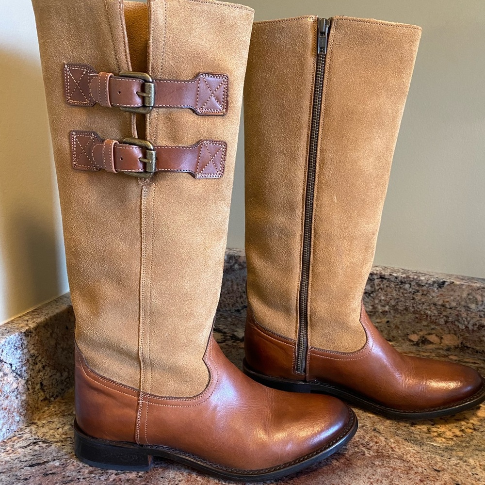 Lucchese Tan Suede and Brown Leather Boots